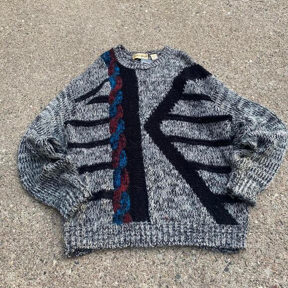 90s Vintage Michael Gerald Knit Abstract Sweater - Picture 1 of 6